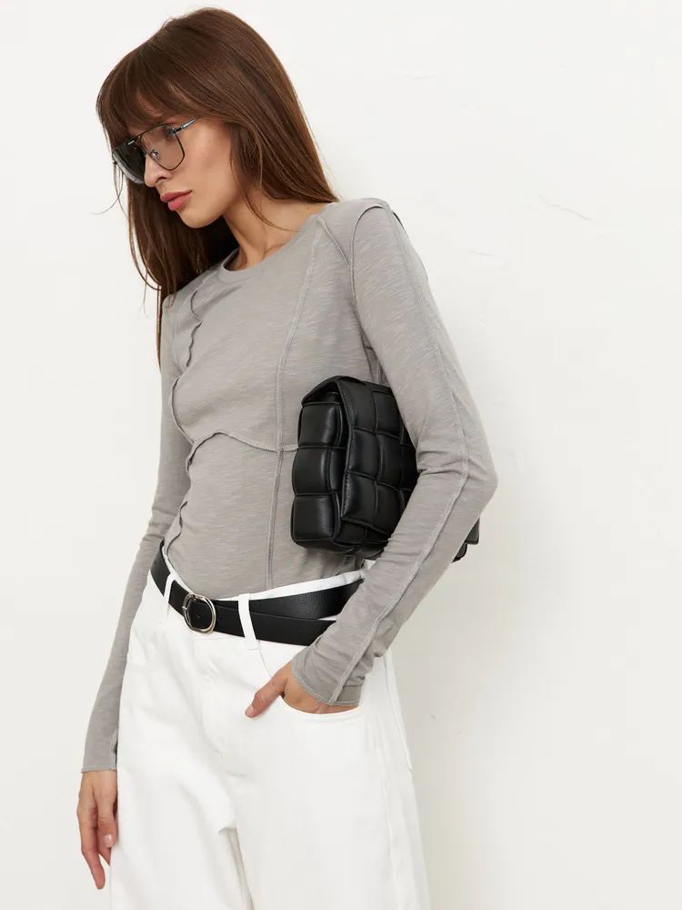 Women's Fashion Casual Contrast Stitching Crew Neck Long Sleeve T-Shirt