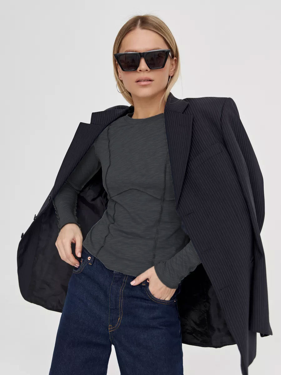 Women's Fashion Casual Contrast Stitching Crew Neck Long Sleeve T-Shirt