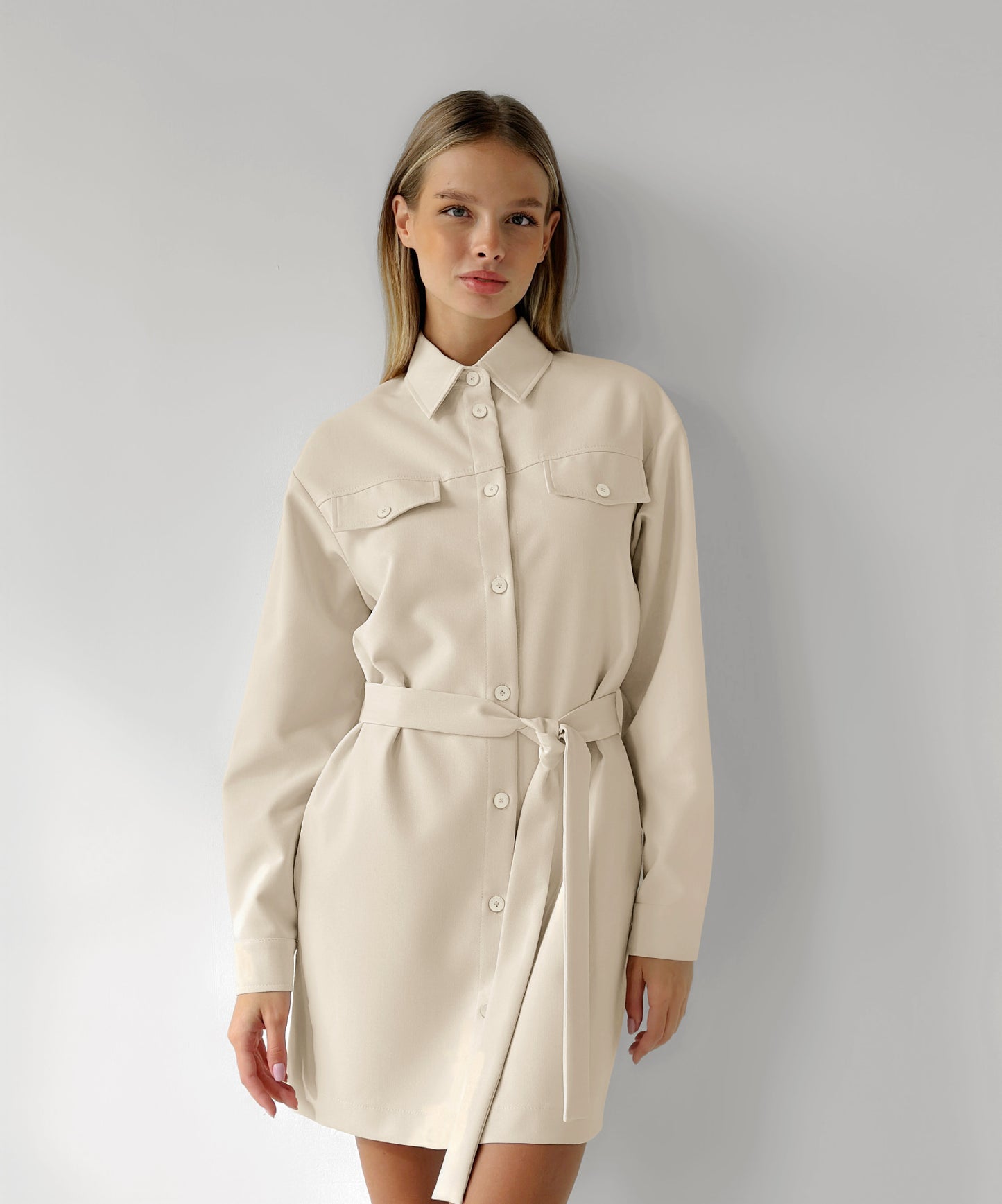 Women's Fashion Khaki Collared Drop Shoulder Pocket Vintage Dress