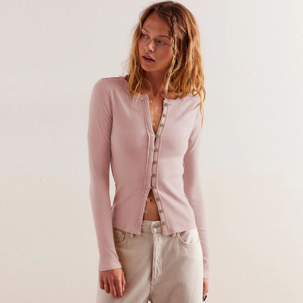 Women's Solid Slim Fit Long Sleeve Ribbed Knit Cardigan
