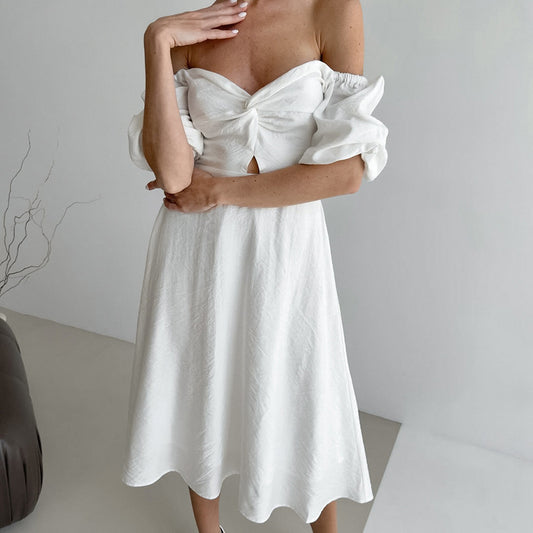 Women's Square Neck Slim Puff Sleeve A-line Dress