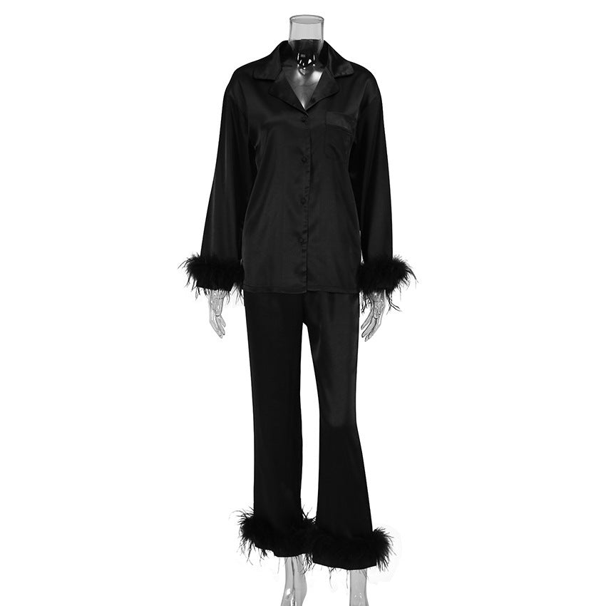 Fashion Ostrich Feather Pajama Set