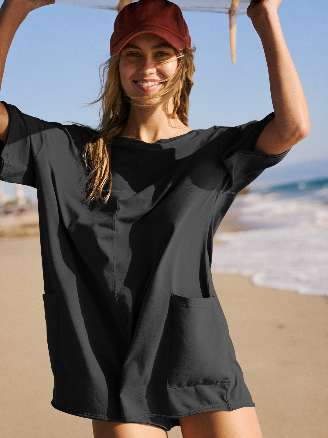 Summer New Loose Fit Casual Romper, Sexy Backless Jumpsuit