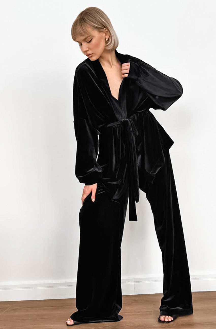Women's New Velvet Fabric Casual Simple Long Sleeve Pants Pajamas