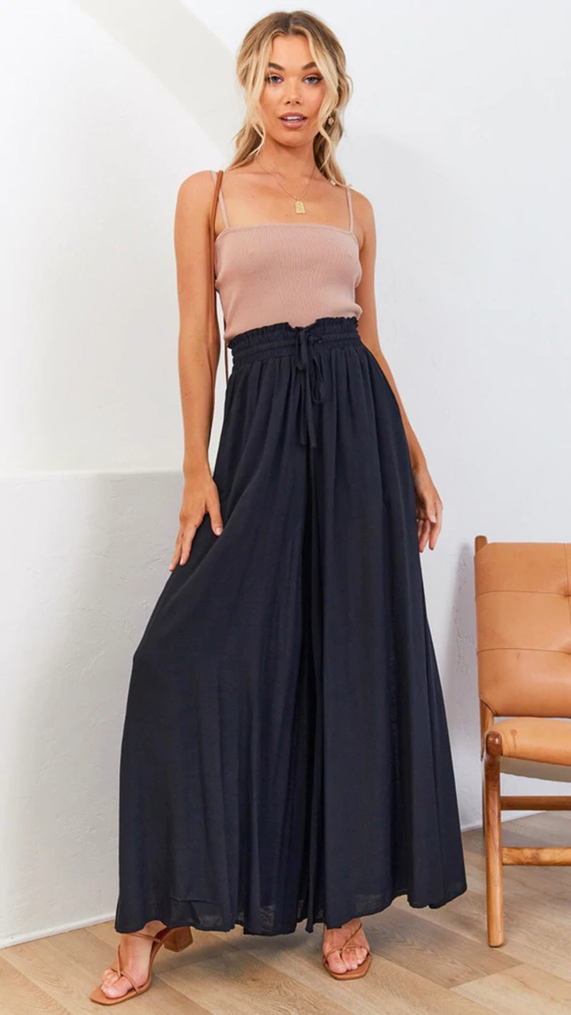 Women’s Multi-Color Elastic Waist High-Waisted Wide-Leg Long Skirt Pants