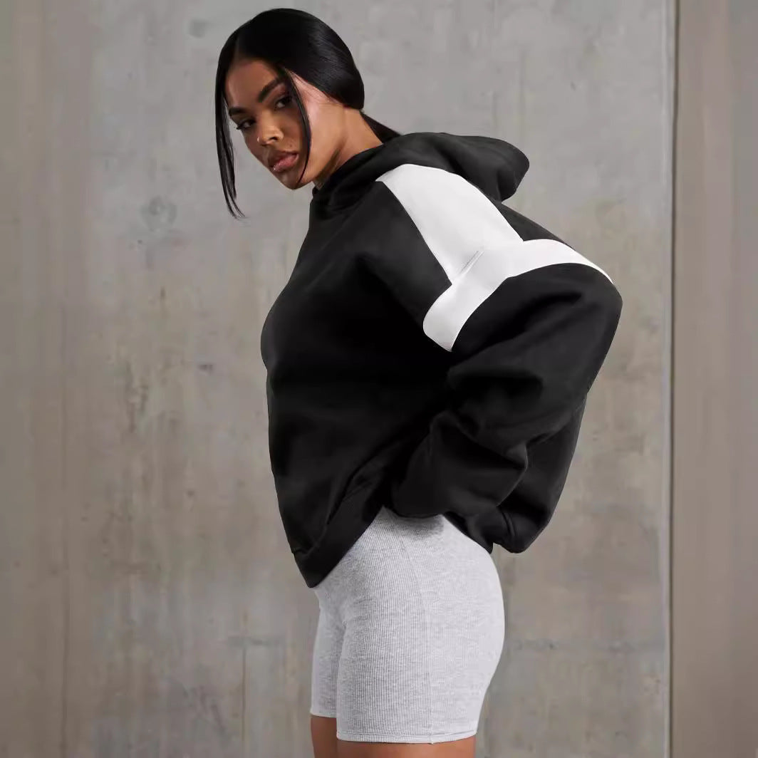 Women's Color Block Hooded Loose Fit Long Sleeve Hoodie