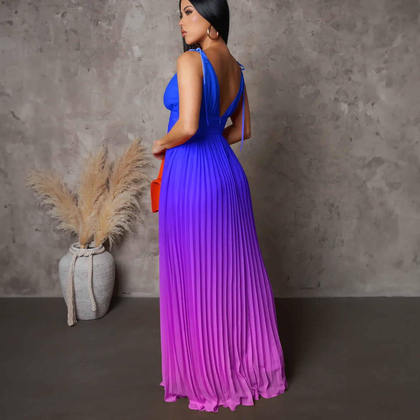 Women's Spaghetti Strap Backless Sexy Gradient Maxi Dress