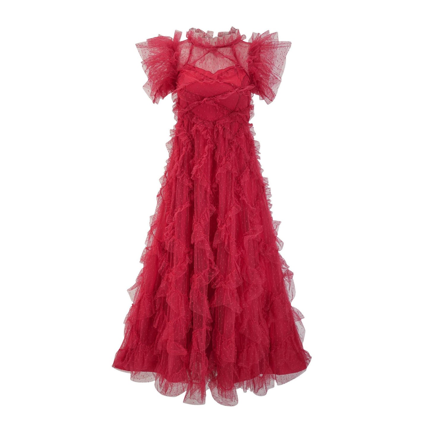 Women's Semi-High Neck Sleeveless Printed Embroidery Dress