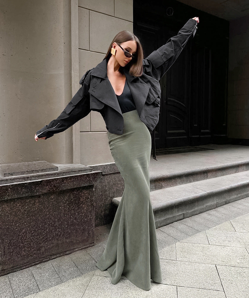 Women's Fashion Silver Fox Velvet High-Waisted Bodycon Fishtail Skirt