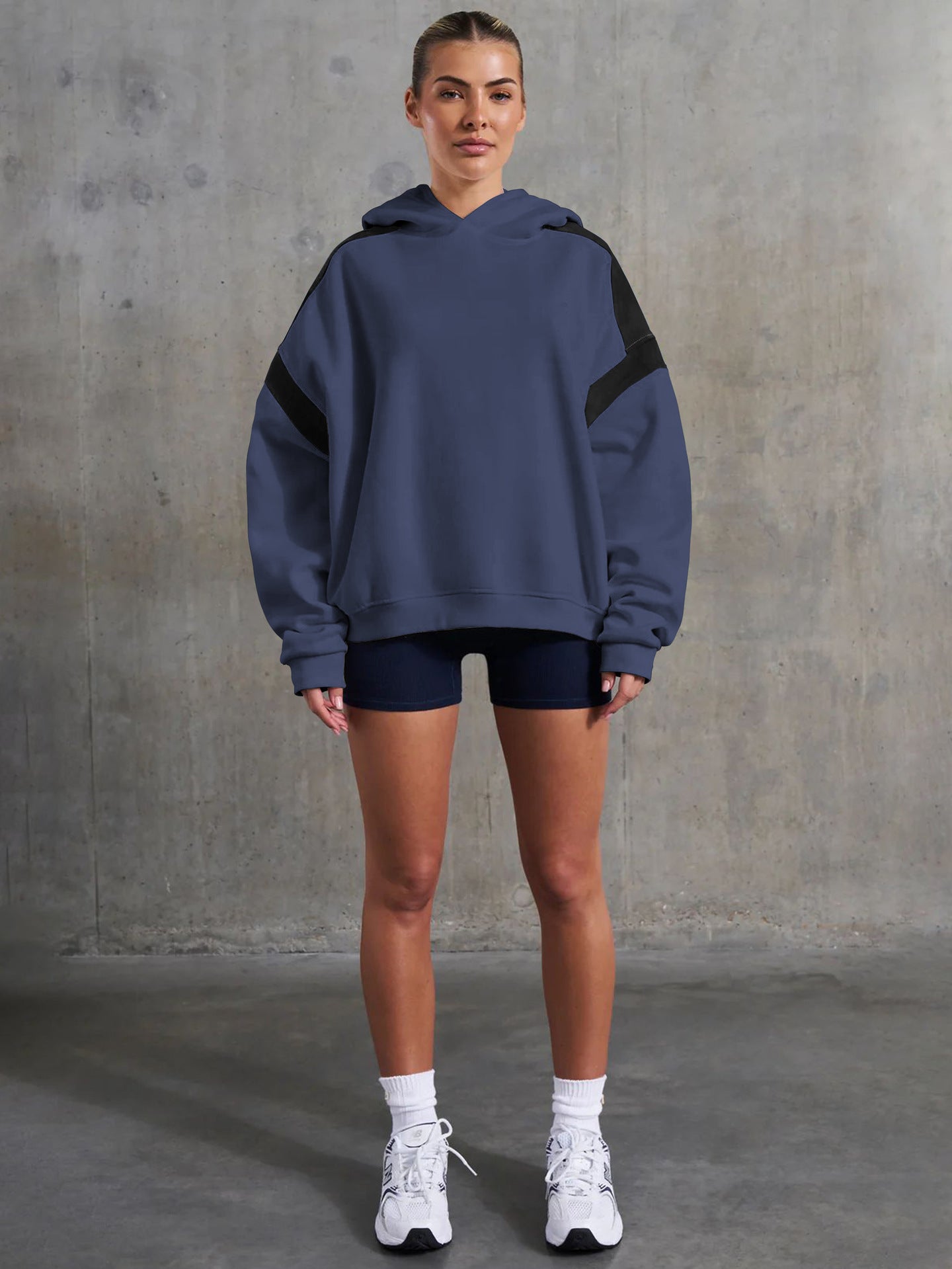 Women's Color Block Hooded Loose Fit Long Sleeve Hoodie