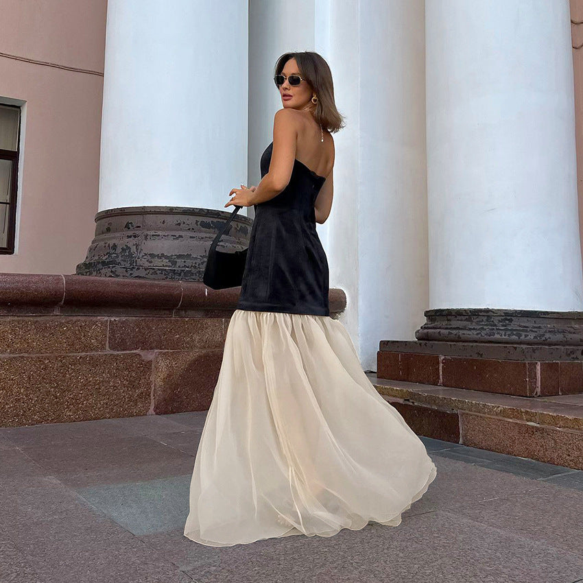 Women's Sexy Color Block Knit Strapless Dress