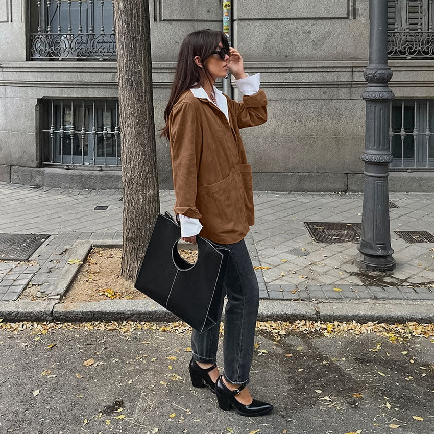 Women's British Style Suede Loose Casual Blazer Jacket