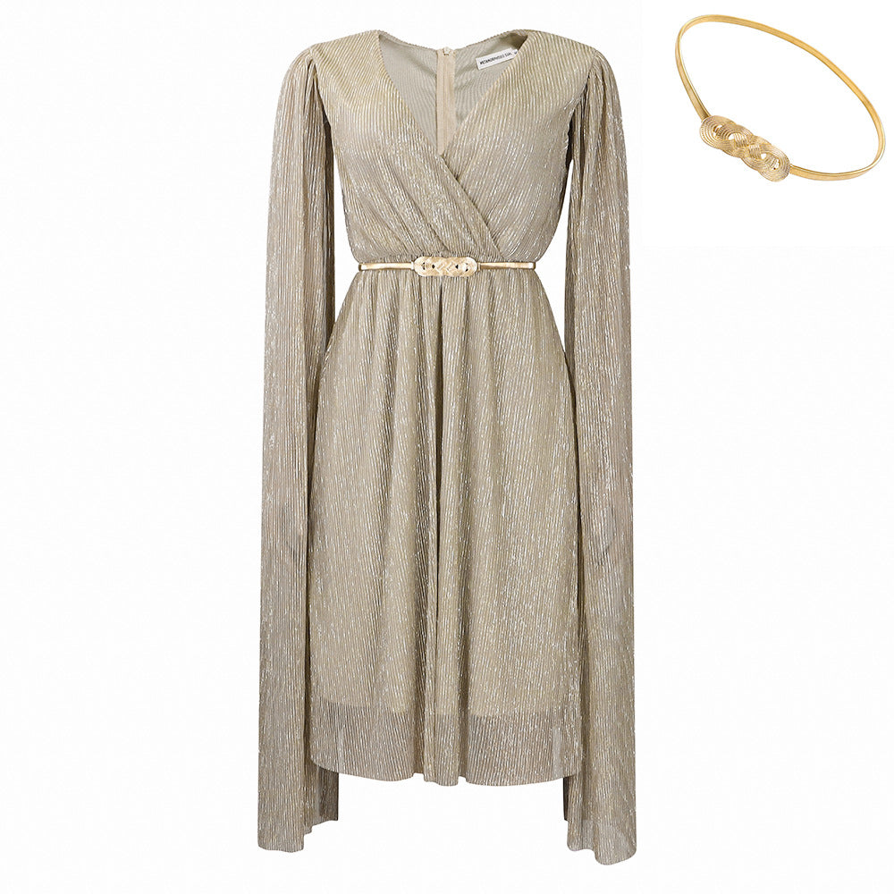 Women's Elegant V-Neck Cape Dress