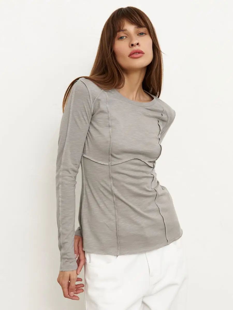Women's Fashion Casual Contrast Stitching Crew Neck Long Sleeve T-Shirt