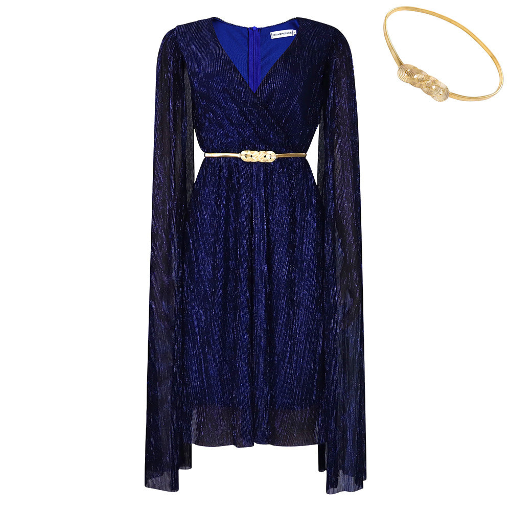 Women's Elegant V-Neck Cape Dress