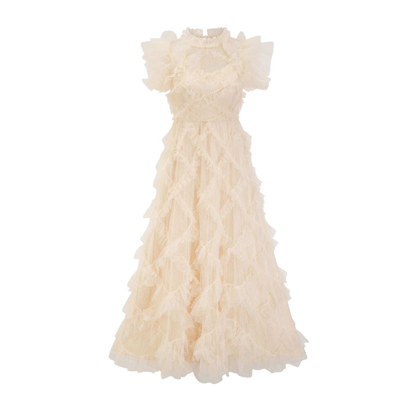 Women's Semi-High Neck Sleeveless Printed Embroidery Dress
