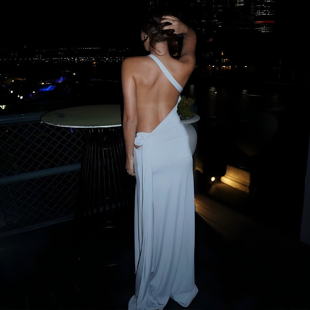 Sexy One-Shoulder Backless Metal Decor Bodycon Dress for Women