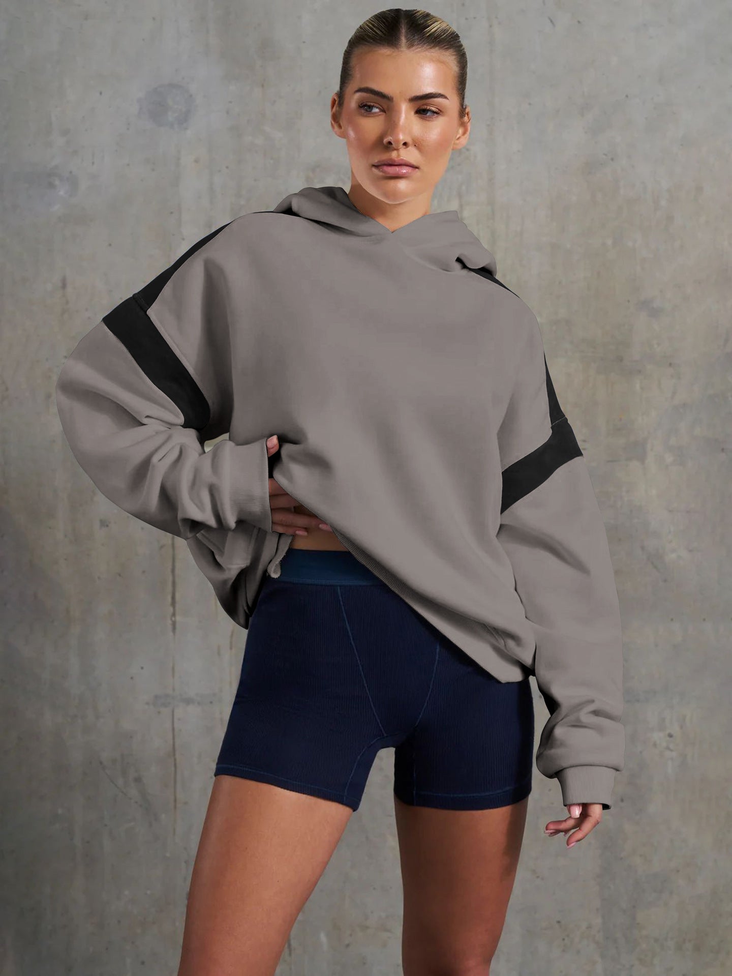 Women's Color Block Hooded Loose Fit Long Sleeve Hoodie