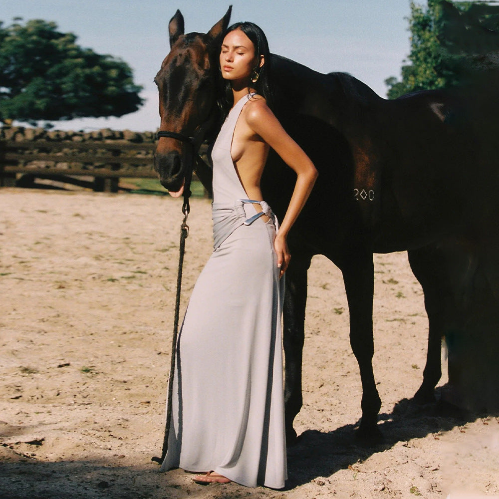 Sexy One-Shoulder Backless Metal Decor Bodycon Dress for Women