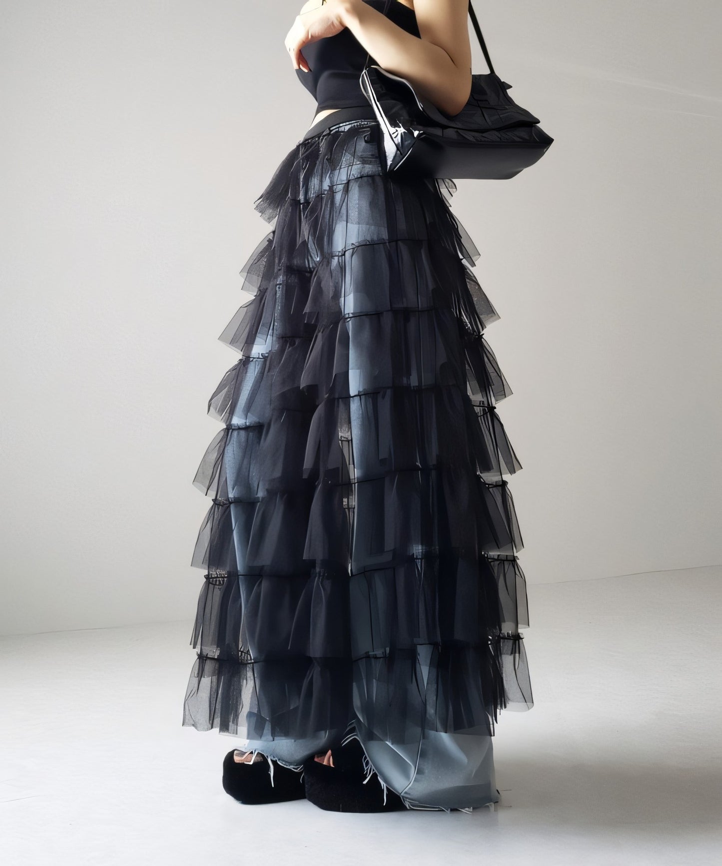 Women's Layered Elastic Waist Puff Tulle A-line Skirt, Sheer Mesh Design for All Occasions