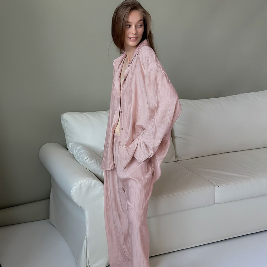 Women's Autumn Long Sleeve Pajama Set – Loose Fit Button-Up Lounge Set with Long Pants