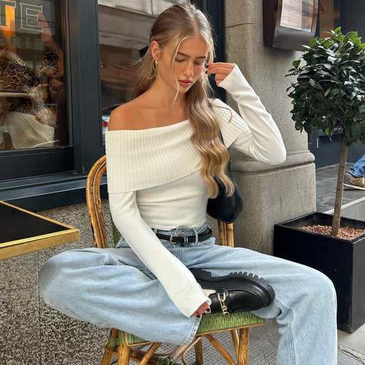 Women's Sexy Off-Shoulder Knit Slim Fit Top