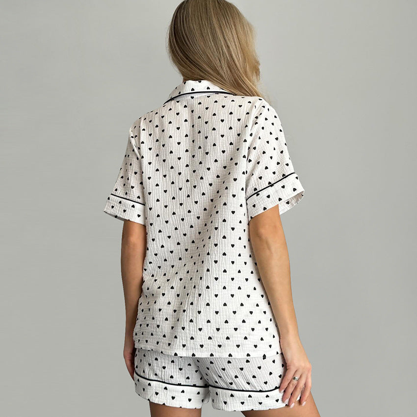 Women's Cotton Short Sleeve Pajama Set with Heart Print, Soft and Cozy Ladies Loungewear
