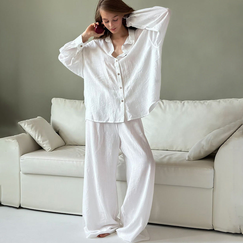 Women's Autumn Long Sleeve Pajama Set – Loose Fit Button-Up Lounge Set with Long Pants