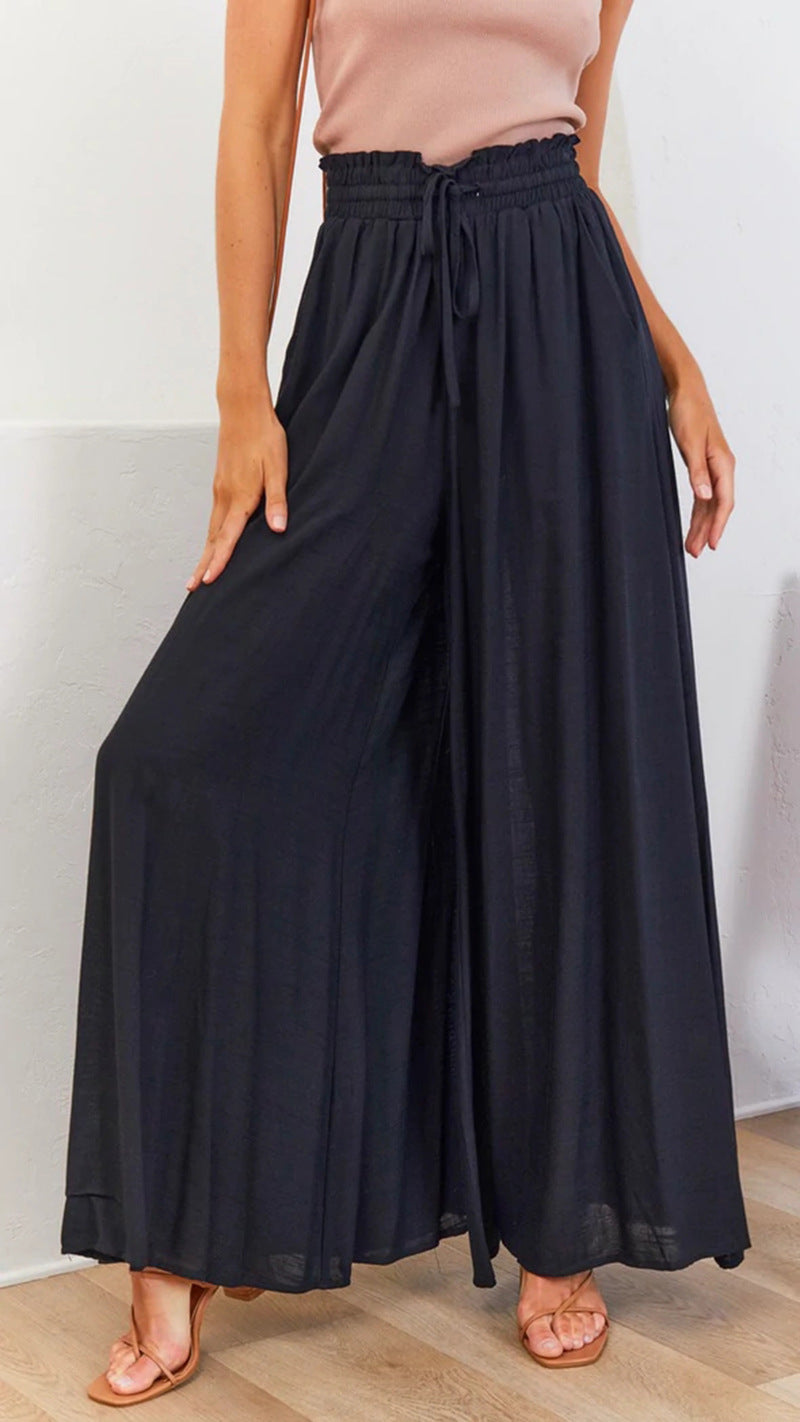 Women’s Multi-Color Elastic Waist High-Waisted Wide-Leg Long Skirt Pants