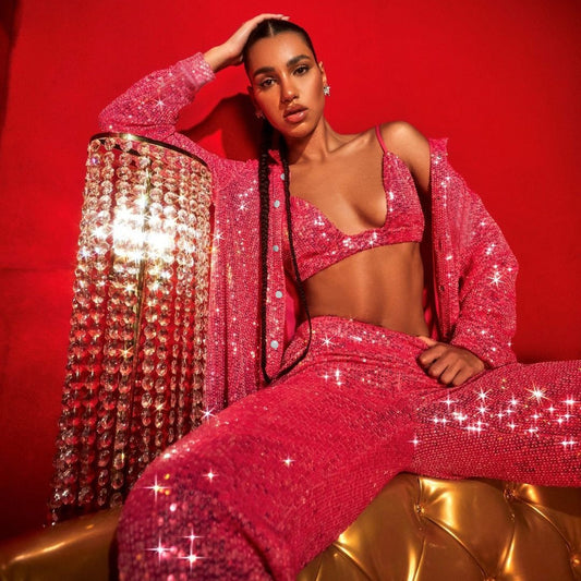 Women's Fashion Sequin Casual Suit