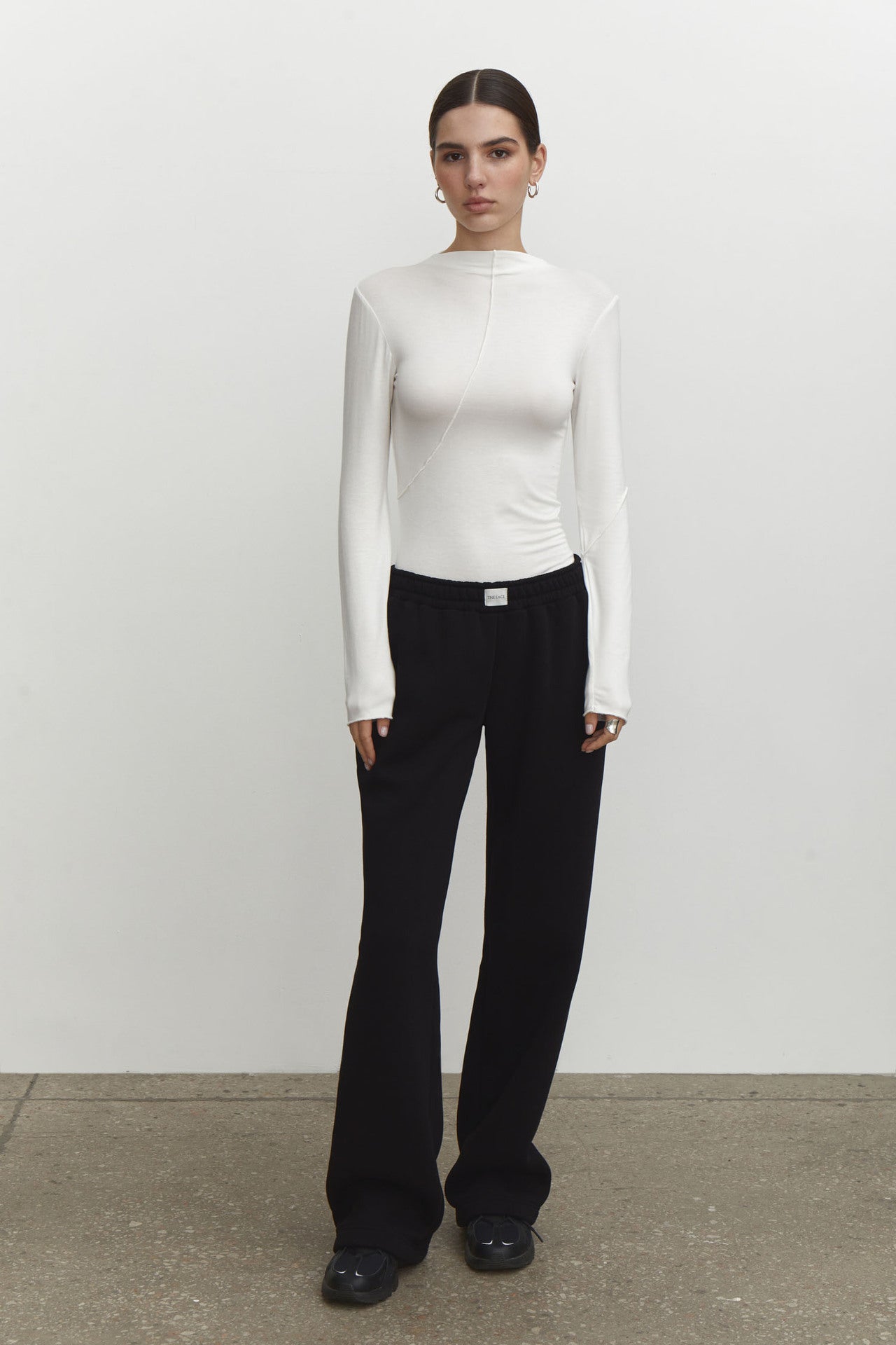 Women's Fashion Asymmetrical Design Slim Fit Long Sleeve Mock Neck T-Shirt
