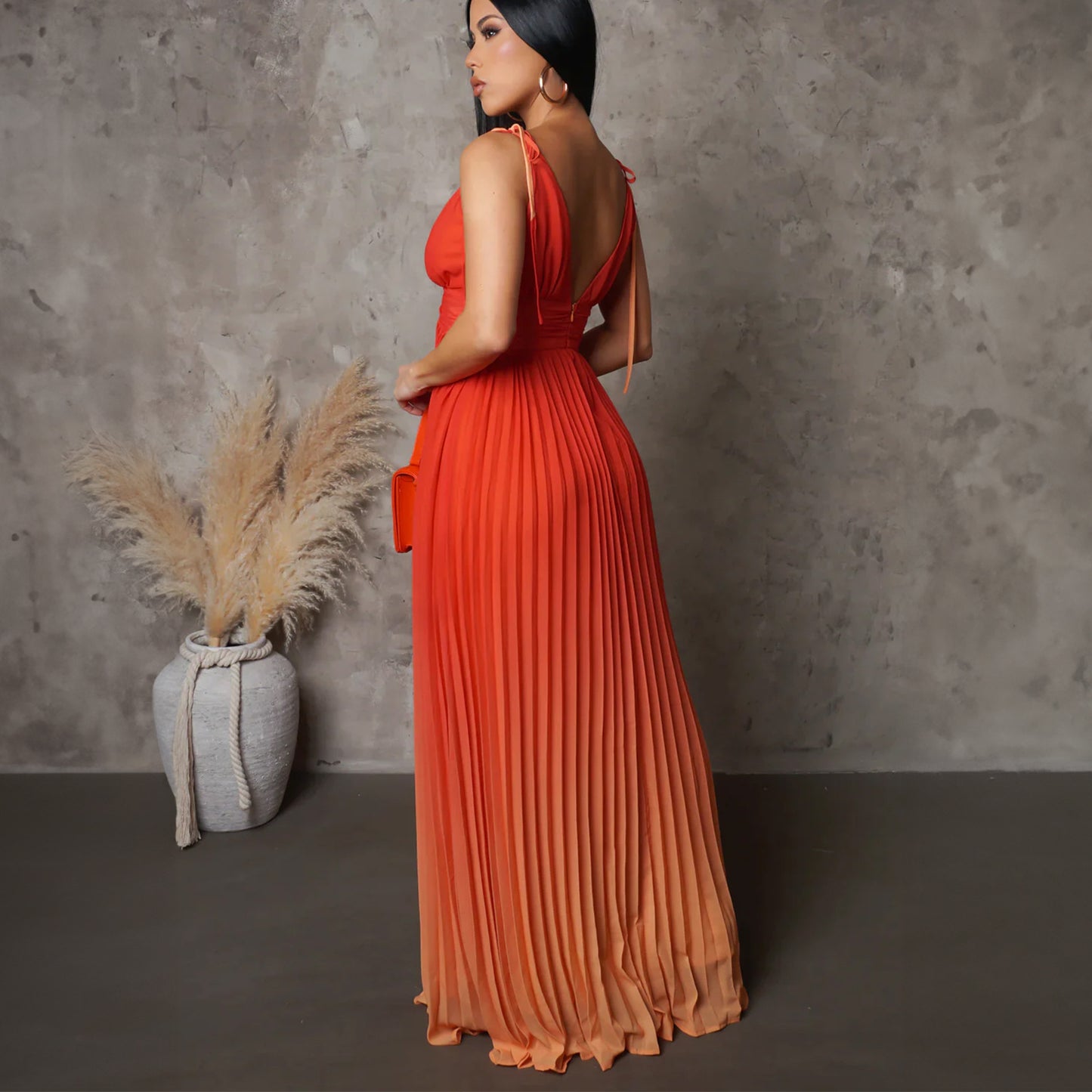 Women's Spaghetti Strap Backless Sexy Gradient Maxi Dress