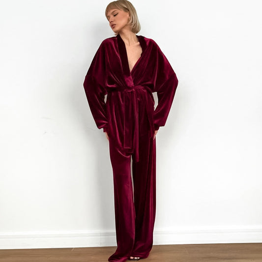 Women's New Velvet Fabric Casual Simple Long Sleeve Pants Pajamas