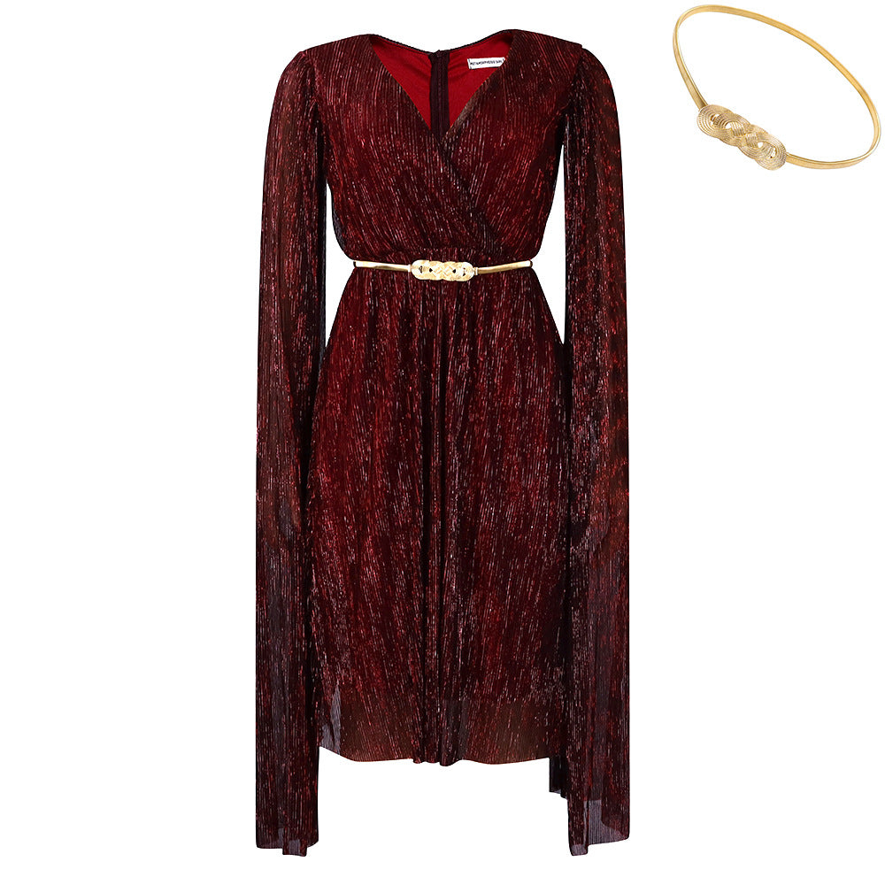 Women's Elegant V-Neck Cape Dress