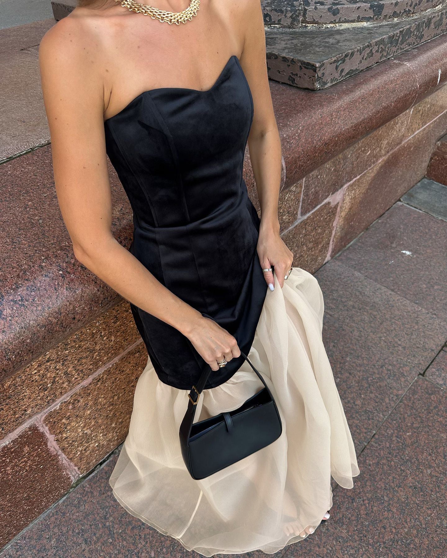 Women's Sexy Color Block Knit Strapless Dress