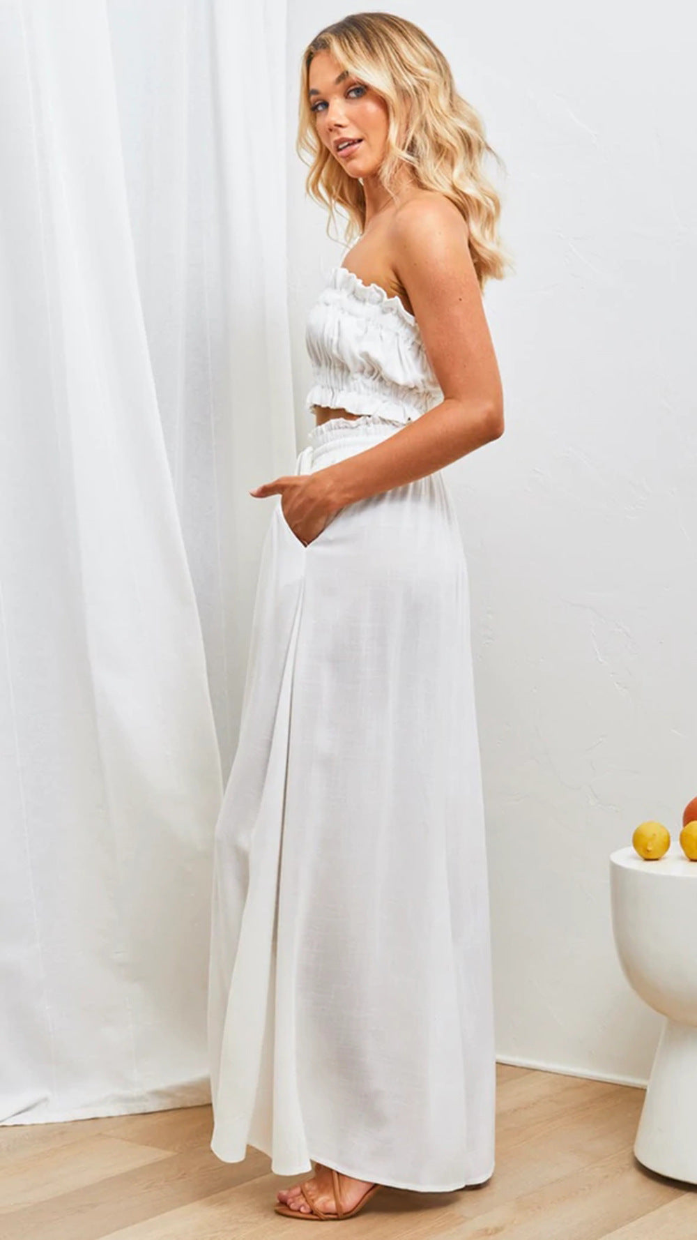 Women’s Multi-Color Elastic Waist High-Waisted Wide-Leg Long Skirt Pants