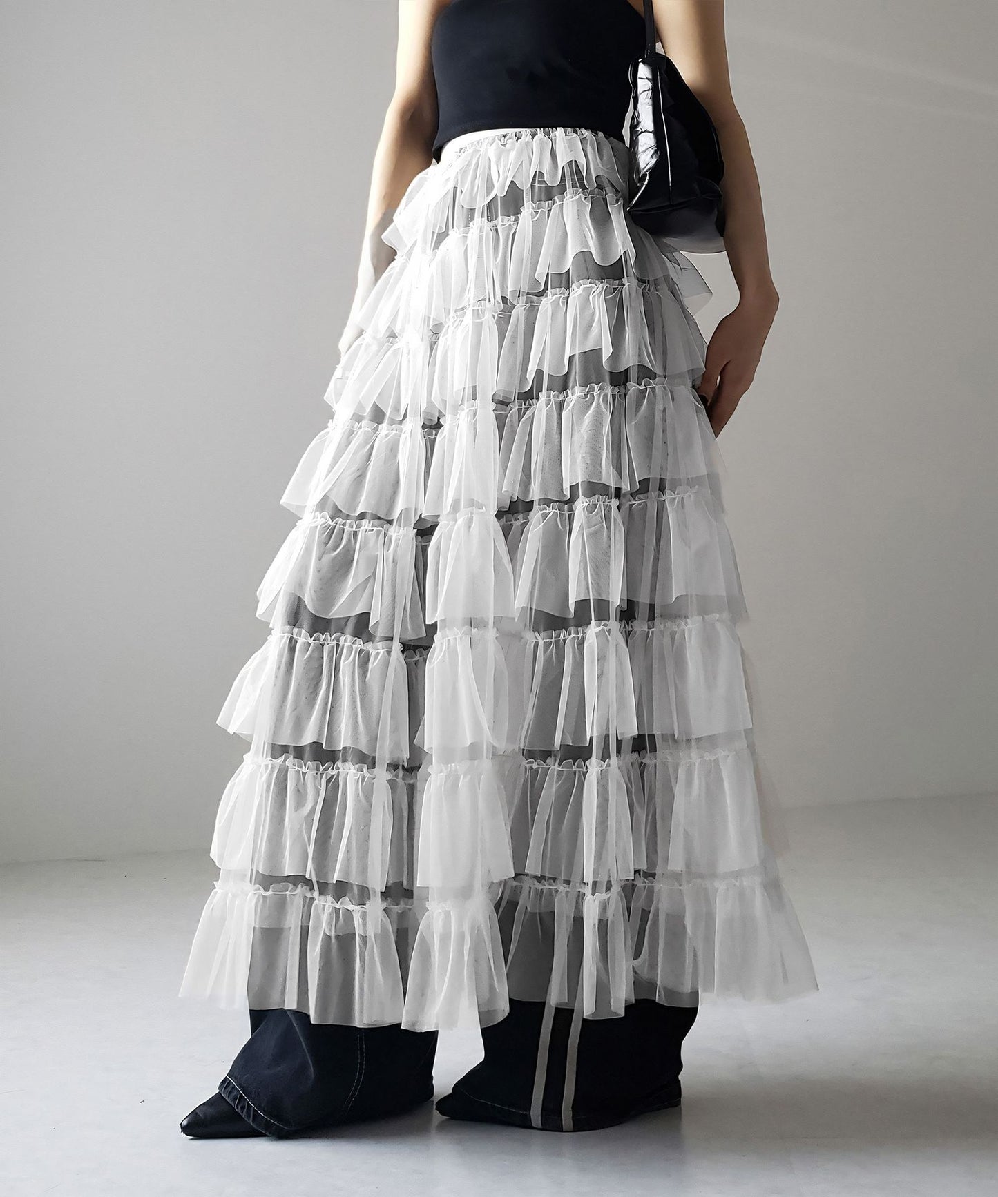 Women's Layered Elastic Waist Puff Tulle A-line Skirt, Sheer Mesh Design for All Occasions