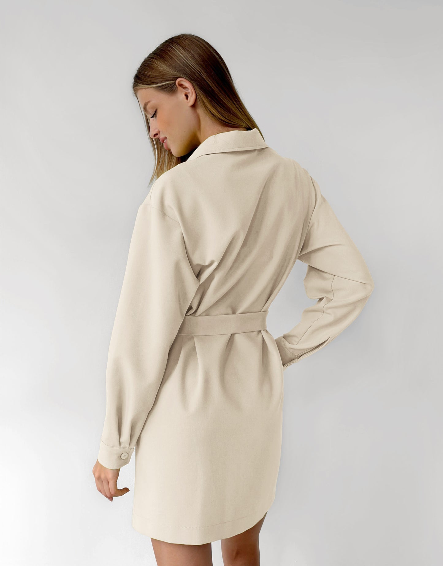 Women's Fashion Khaki Collared Drop Shoulder Pocket Vintage Dress