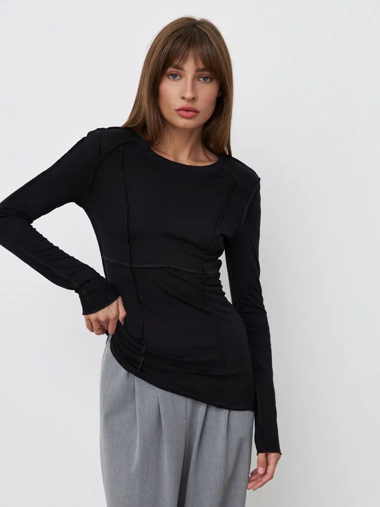 Women's Fashion Casual Contrast Stitching Crew Neck Long Sleeve T-Shirt