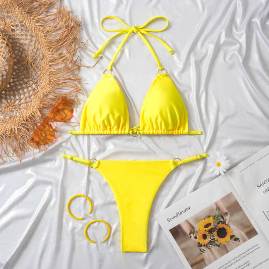 Ring Linked Halter Push Up Bikini Swimsuit