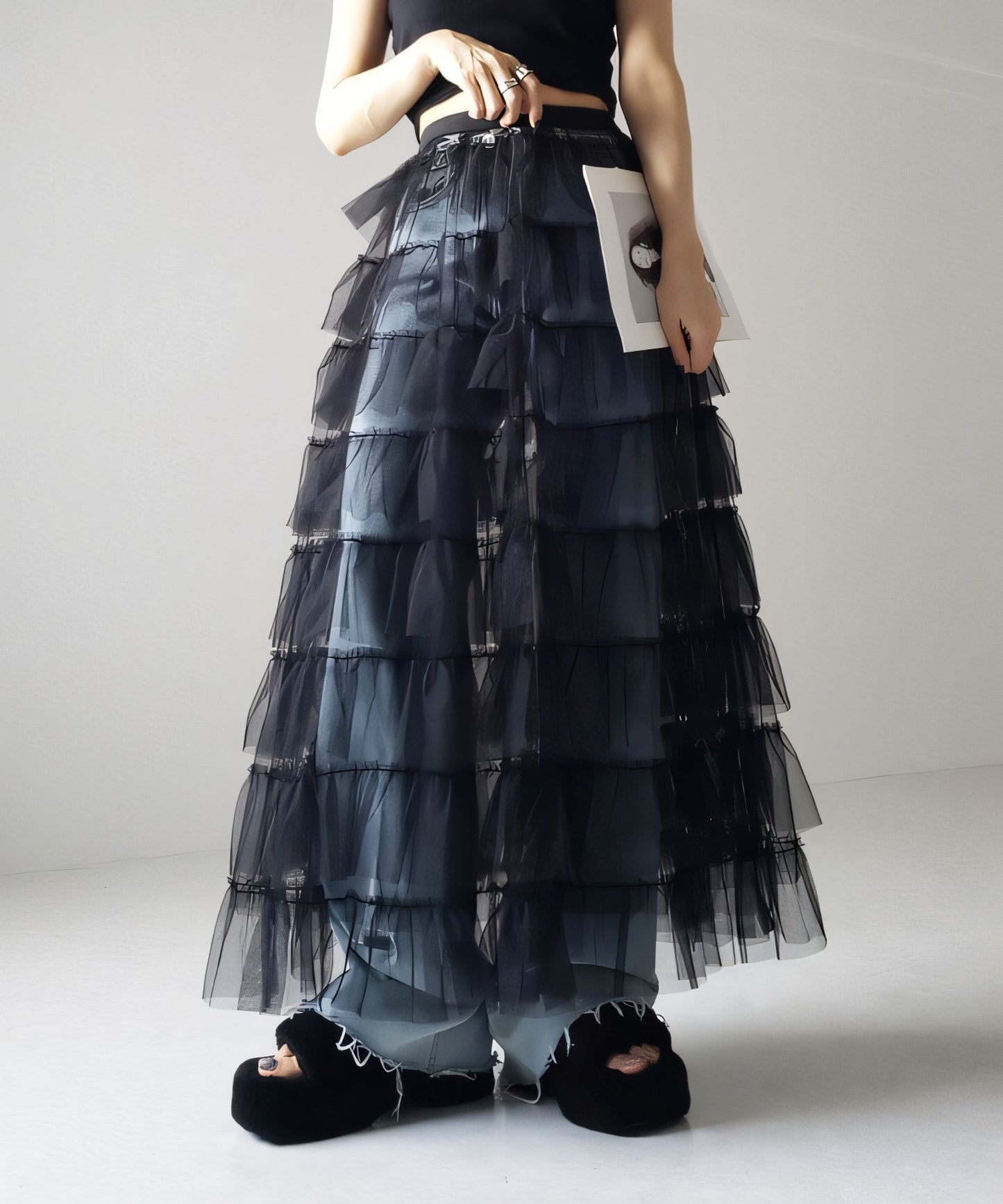 Women's Layered Elastic Waist Puff Tulle A-line Skirt, Sheer Mesh Design for All Occasions