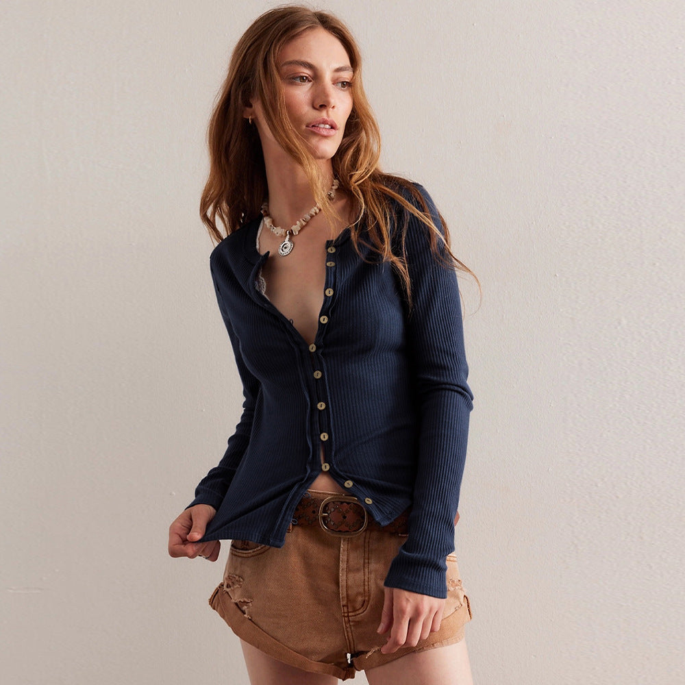 Women's Solid Slim Fit Long Sleeve Ribbed Knit Cardigan