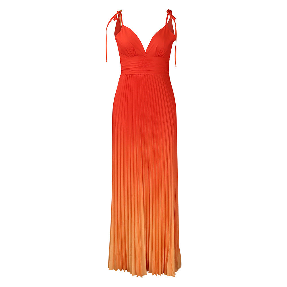 Women's Spaghetti Strap Backless Sexy Gradient Maxi Dress