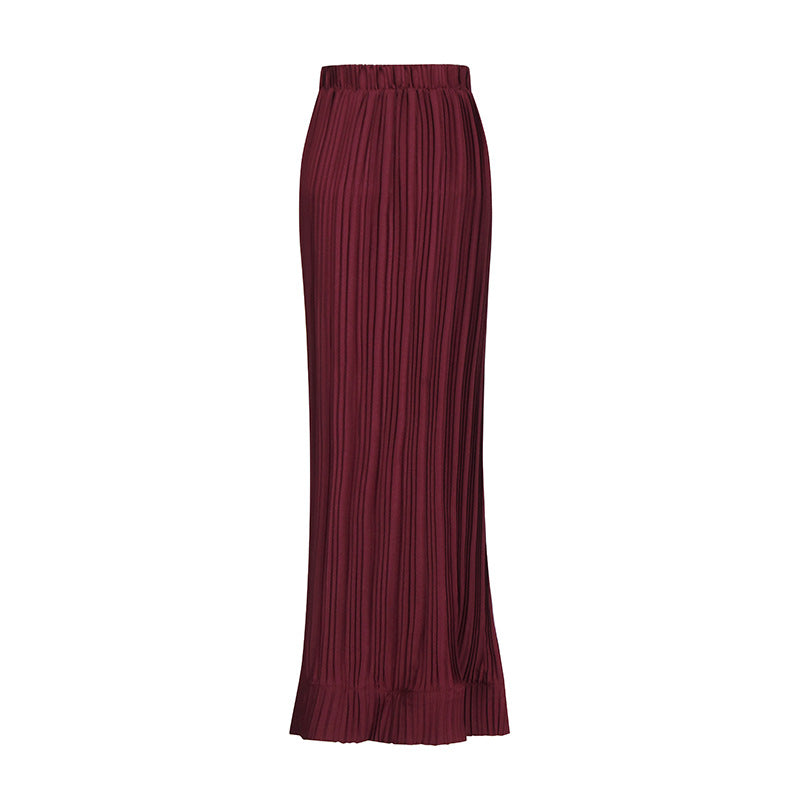 Women's Purple Pleated Ruffle Top and High-Waisted Skirt Set