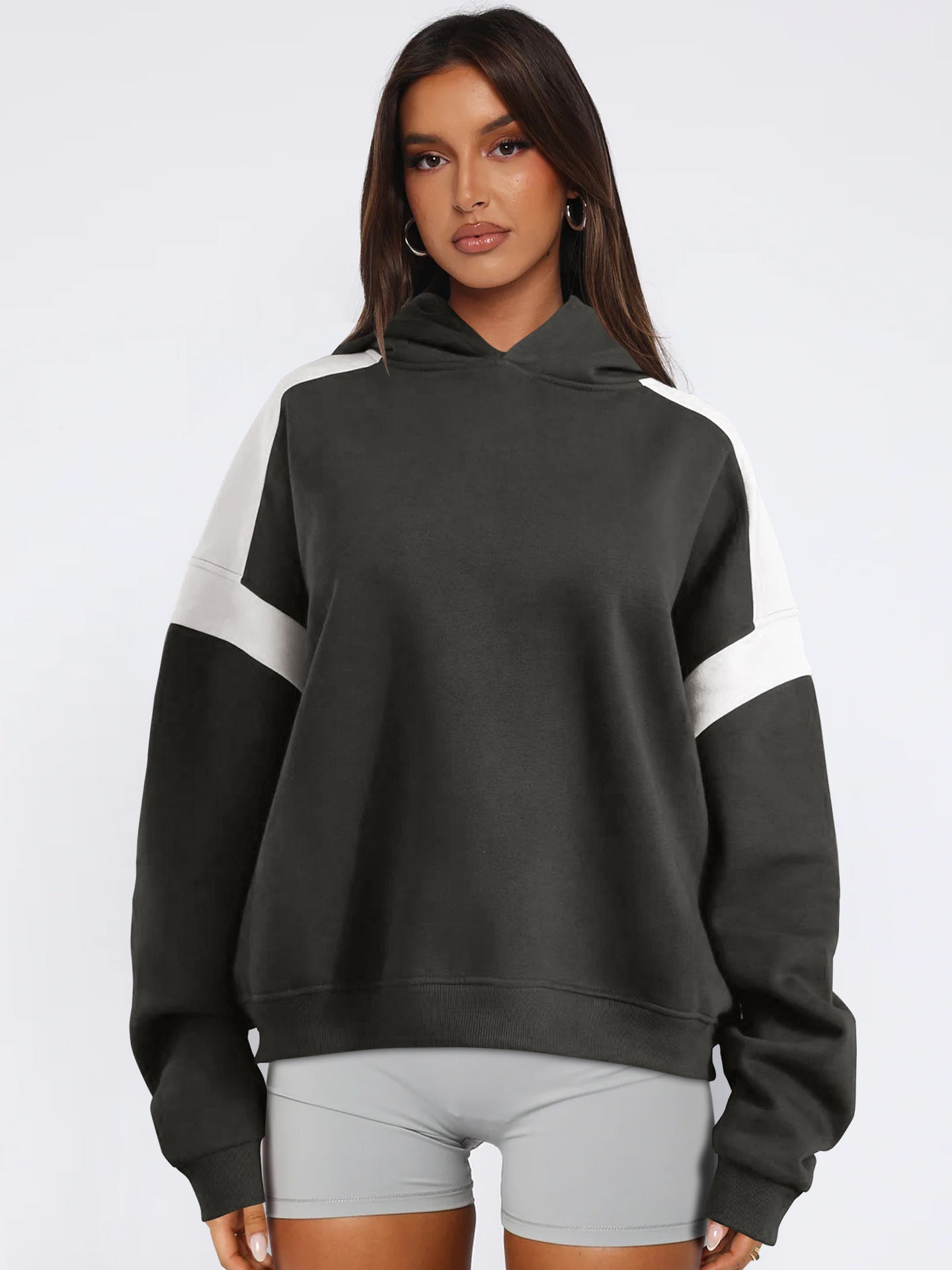 Women's Color Block Hooded Loose Fit Long Sleeve Hoodie