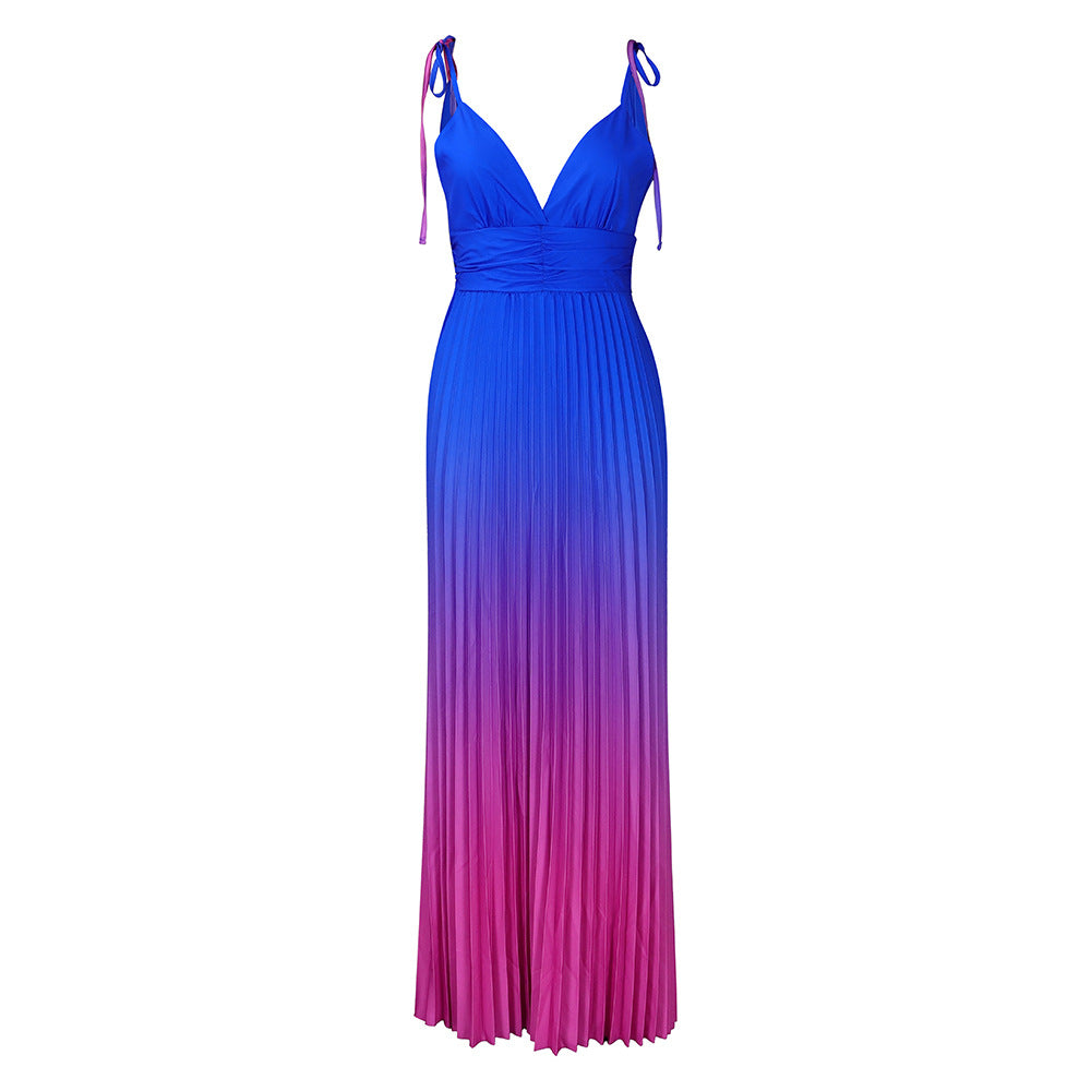 Women's Spaghetti Strap Backless Sexy Gradient Maxi Dress