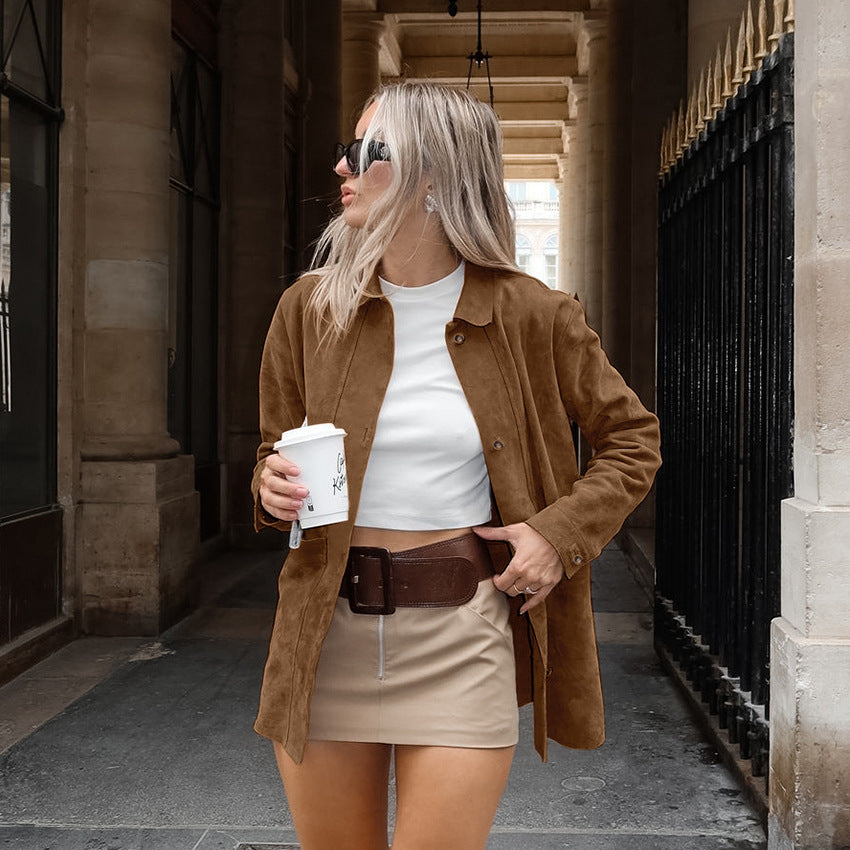 Women's British Style Suede Loose Casual Blazer Jacket