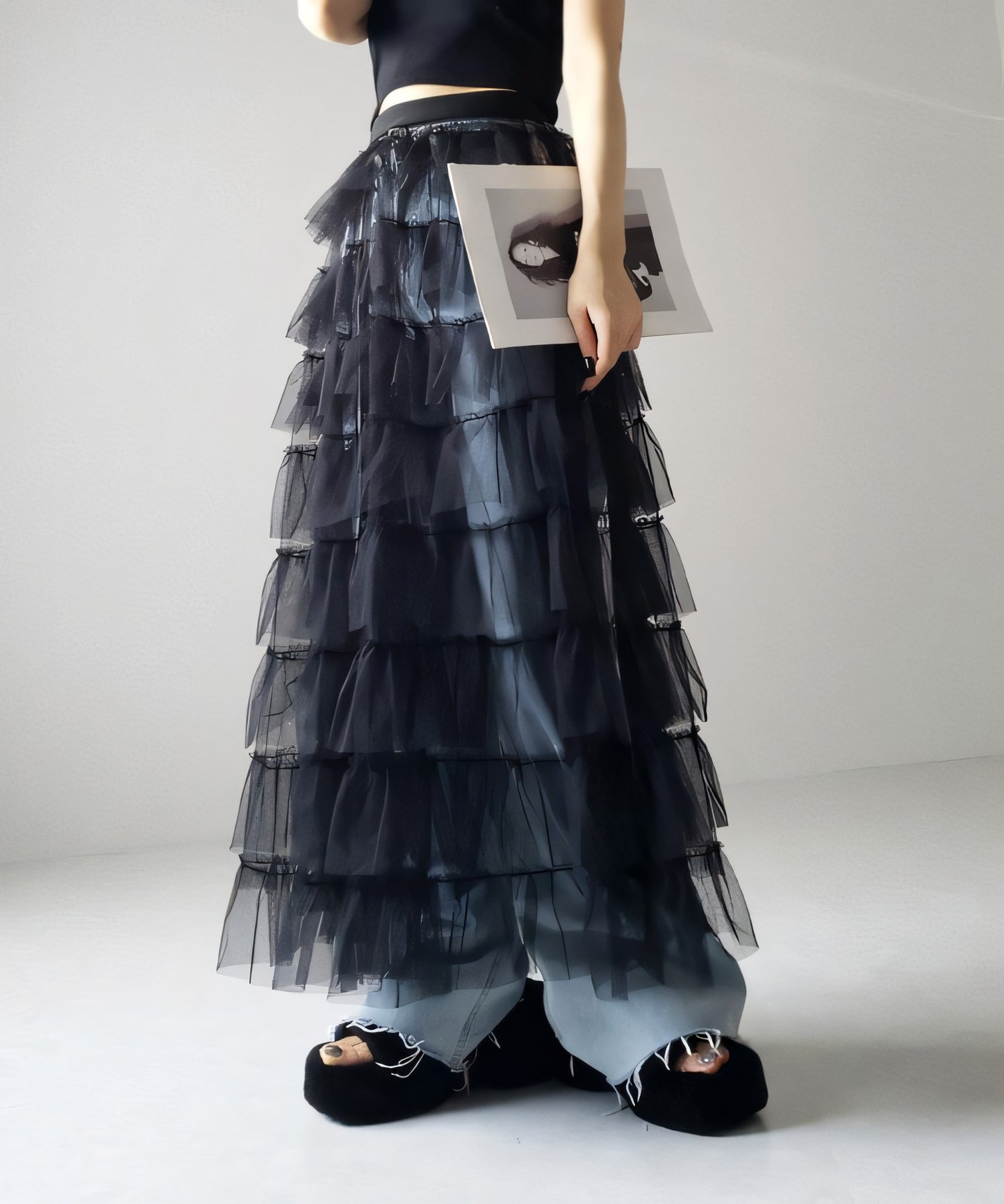 Women's Layered Elastic Waist Puff Tulle A-line Skirt, Sheer Mesh Design for All Occasions