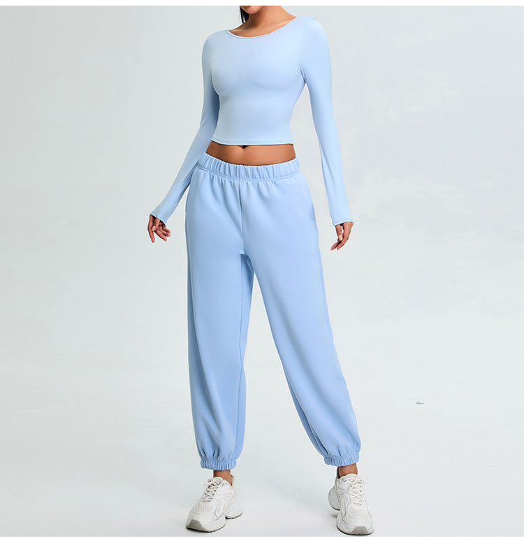 Women's long-sleeved open-back fitness T-shirt