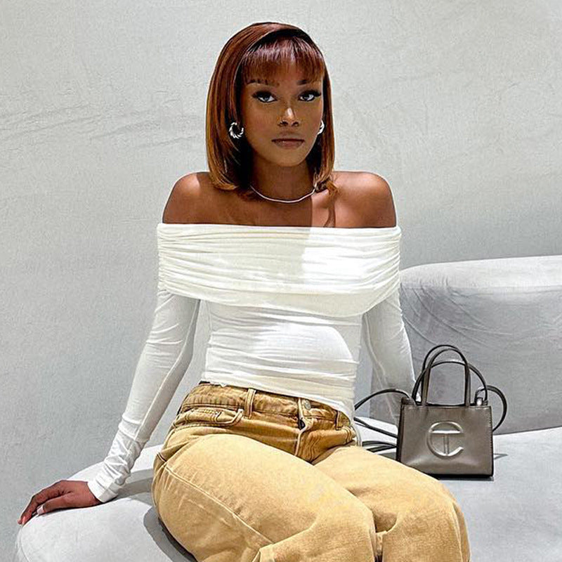 Women's Fashion Solid Color Off-Shoulder Long Sleeve Top
